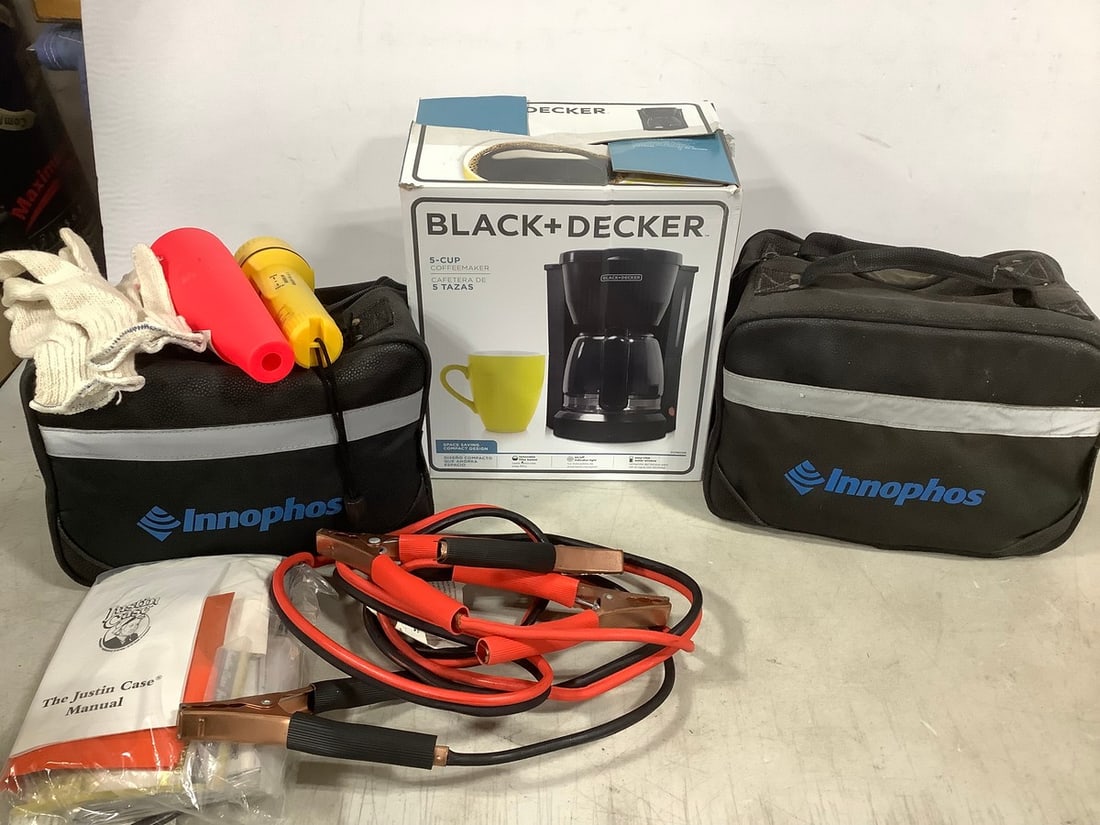 Black & Decker coffee maker, Innophos bags, emergency survival kit, jumper cables, and more (1 of 1)