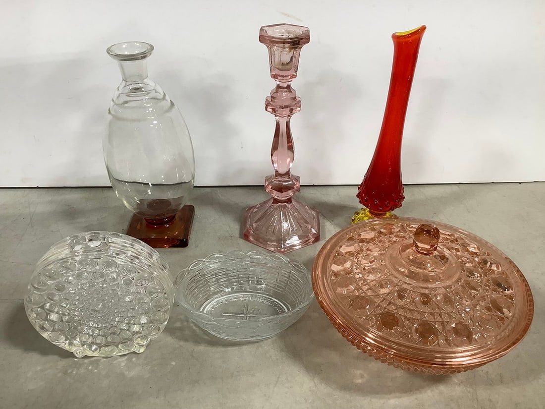 Glass Vases, Candle Holder, Bowls (one with lid) and more (Tallest - 9.75in): Glass Vases, Candle Holder, Bowls (one with lid) and more (Tallest - 9.75in)