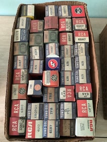 Box full of vintage electron tubes