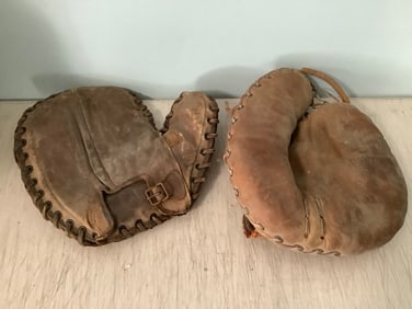 Early vintage baseball gloves, mitts.
