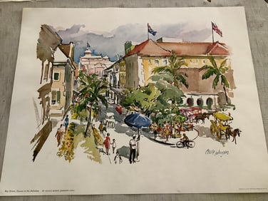 Bay Street, Nassau in the Bahamas signed art print by Cecile Ryden Johnson(15.5in.x19.5in.)