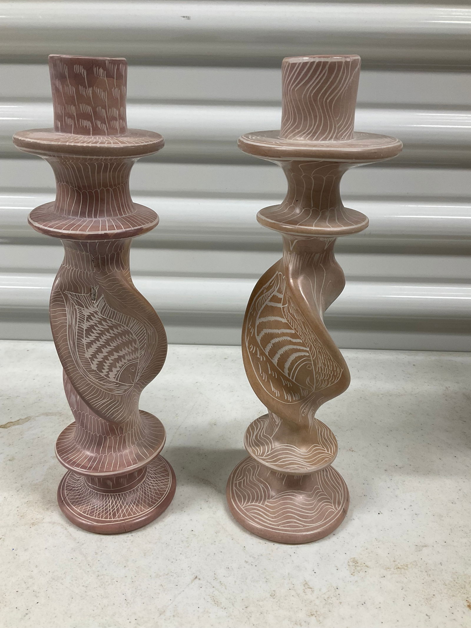 set of two carved soapstone candlesticks made in kenya each stand 10" tall (1 of 1)