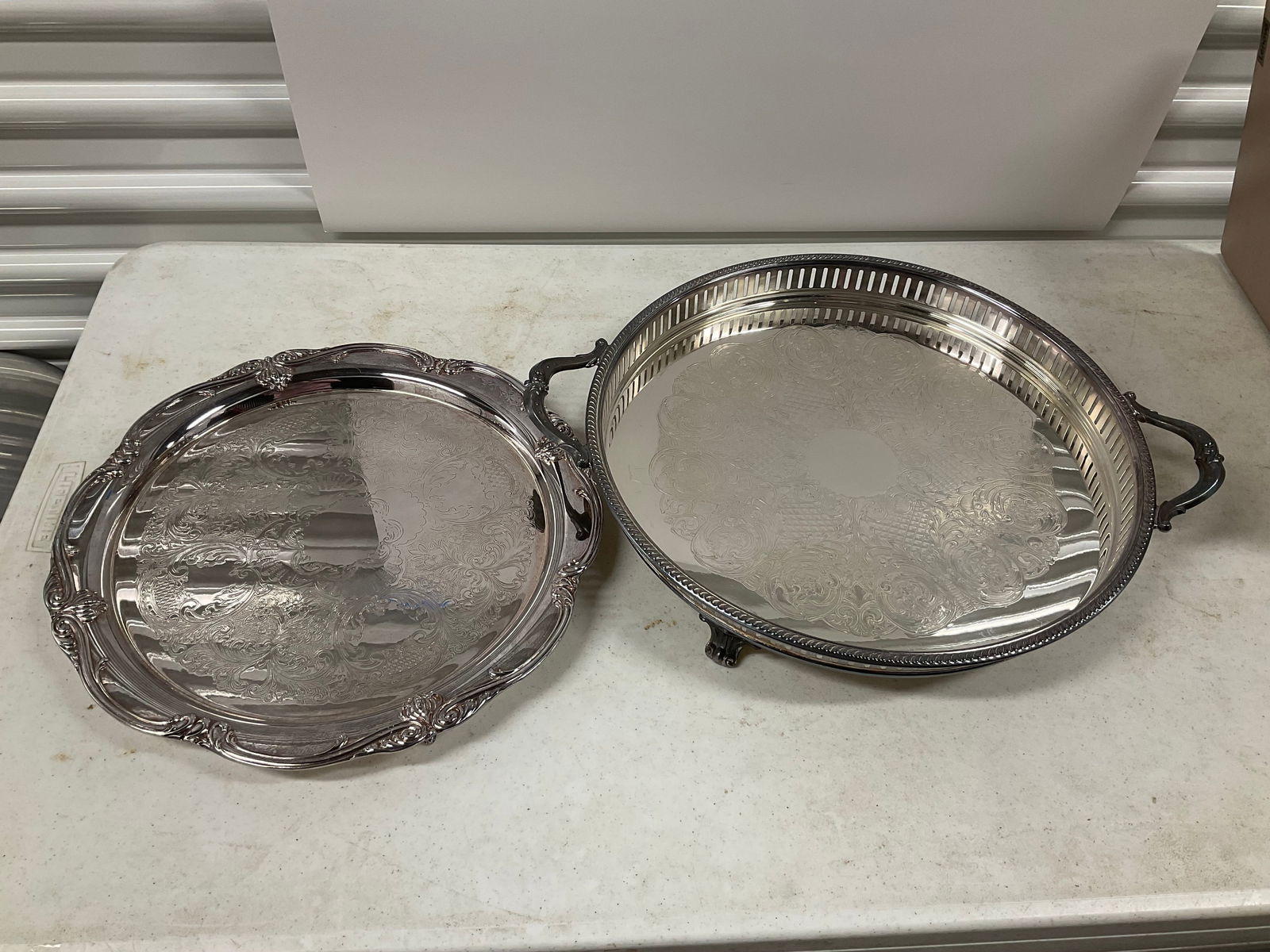 Lot of 2 sterling silver serving trays 18in (1 of 1)