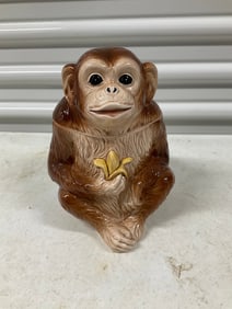 Vintage Monkey with Banana cookie jar 10in