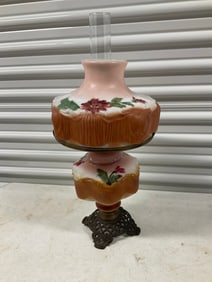 Vintage Victorian hand painted oil lamp 23in