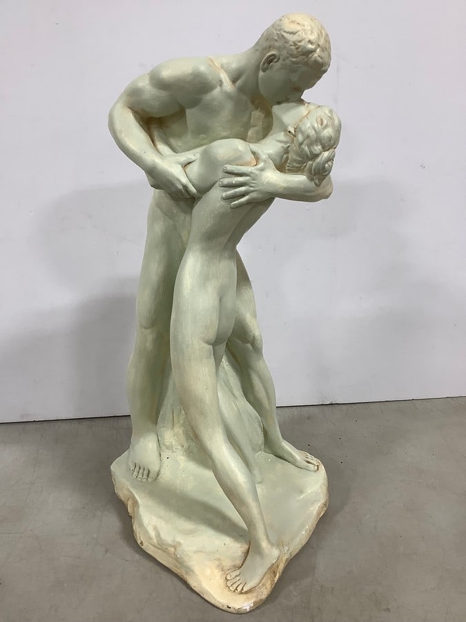 Vintage Sculpture - Nude Lovers Kissing (22.5in Tall): Vintage Sculpture - Nude Lovers Kissing (22.5in Tall)
