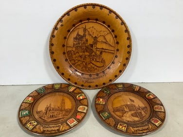 Vintage Osterreich Austria Wooden Handcarved Wall Hanging Plates (Longest - 13.5in)