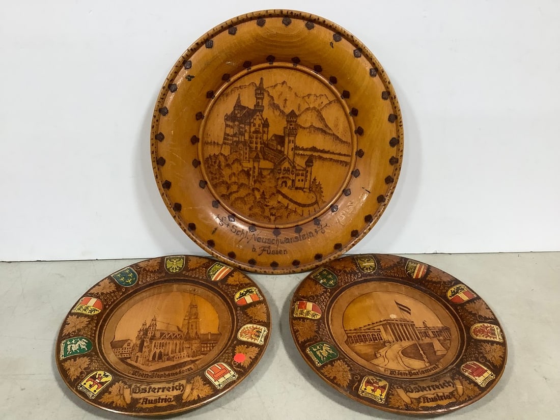 Vintage Osterreich Austria Wooden Handcarved Wall Hanging Plates (Longest - 13.5in) (1 of 1)