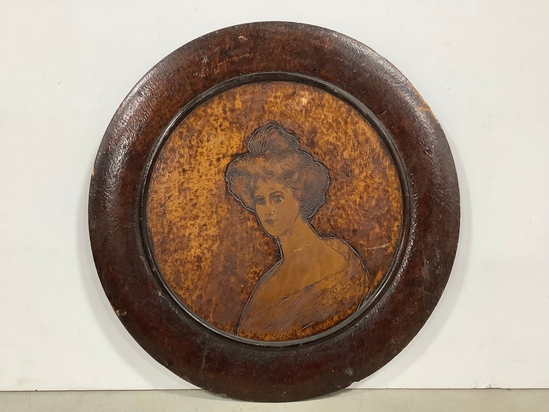 Antique Carved Wood Victorian Woman Fall Wall Hanging Plate (16in Long) (1 of 1)