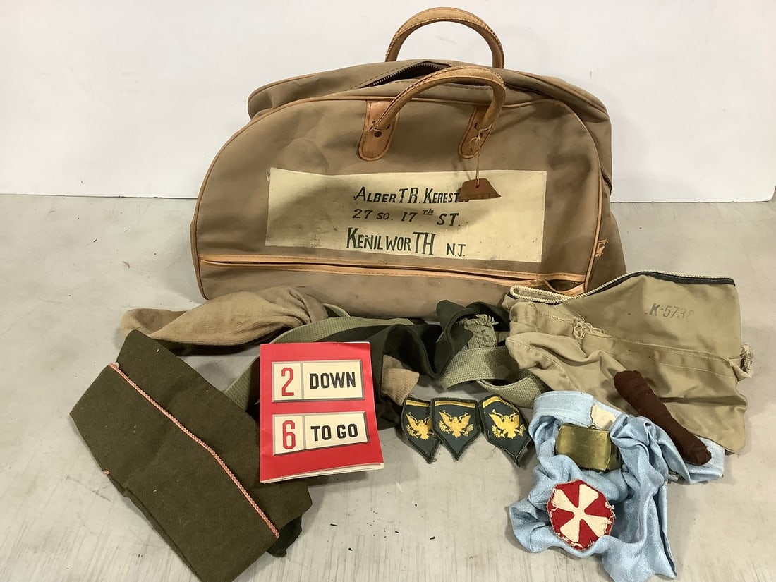 Vintage Duffel Bag with Various Supplies: Vintage Duffel Bag with Various Supplies