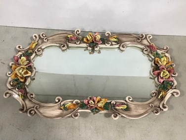 Floral Porcelain Framed Mirror *chipped* (17inx28in)