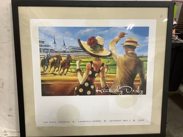 Framed and Signed Kentucky Derby Art Print (31inx33.5in)