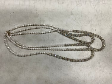 Antique pearls/rhinestones necklace centerpiece marked 14k