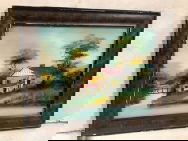 Framed painted glass artwork(21in.x25in.)