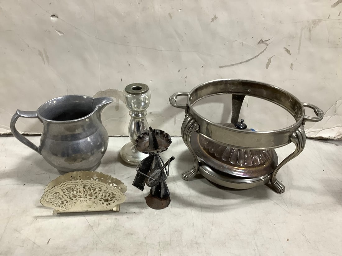 Metal art deco statue, pitcher, napkin holder, and more(7.5in.tallest) (1 of 1)