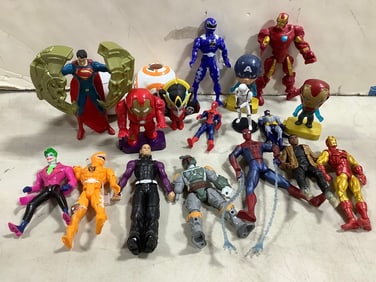 Various toys/action figures(Superman, Iron Man, Joker, and more)