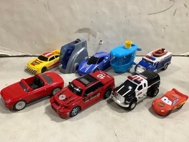 Various toy cars(Cheerios racecar, Fire Rescue car, and more)