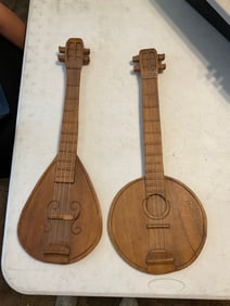 set of 2 wooden banjo wall hangings 23" long
