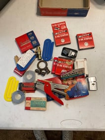 lot of vintage office desk supplies