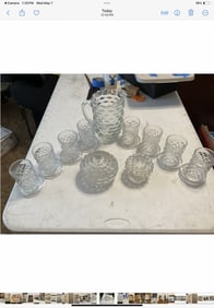 lot of clear glass pitcher set with cups and coaster