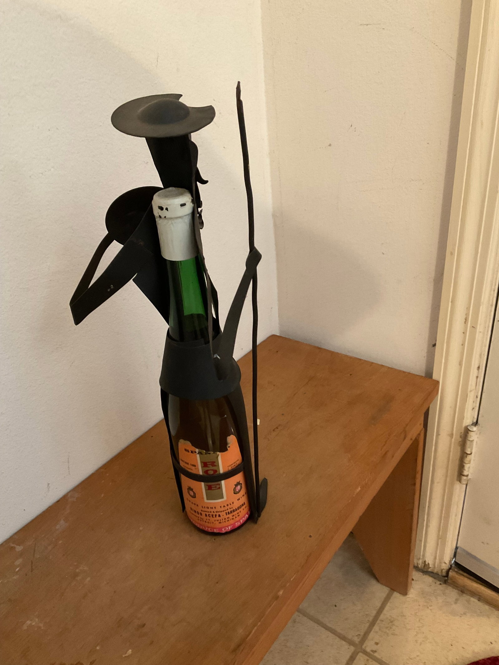 1966 Rose Produced in Spain Wine with Metal Wine Holder: 1966 Rose Produced in Spain Wine with Metal Wine Holder