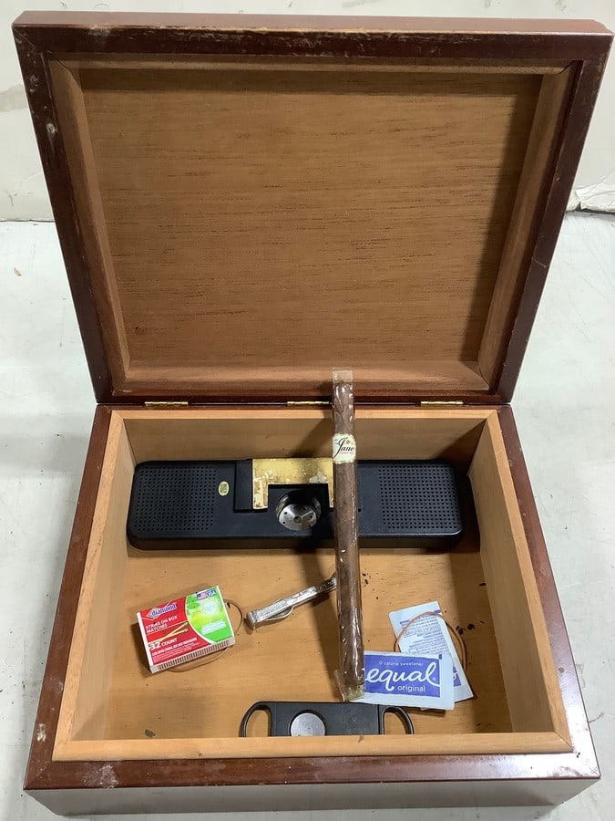 Vintage Jane cigar, matches, cigar box(11in.x9.5in.x4in.), and more: Vintage Jane cigar, matches, cigar box(11in.x9.5in.x4in.), and more