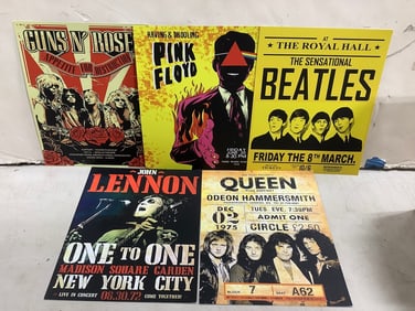 Rock concert repo card stock poster lot(Pink Floyd, Queen, Guns and Roses, and more