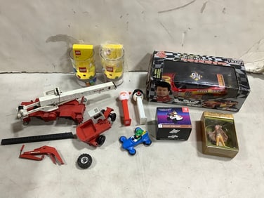 Gorham Tiny Tim ornament, plastic Lego cuos, Racing Championc McDonald's racecar, and more