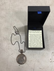 Vintage Sterling Silver filigree pendant necklace 18''