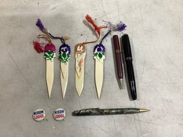Vintage presidential pins, letter openers, and more