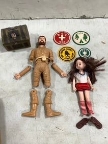 Vintage badges, toy dolls, and more