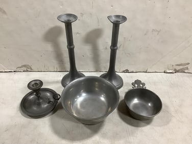 Reed & Barton candleholder reproduction, Stieff pewter Revere reproduction bowls, and more
