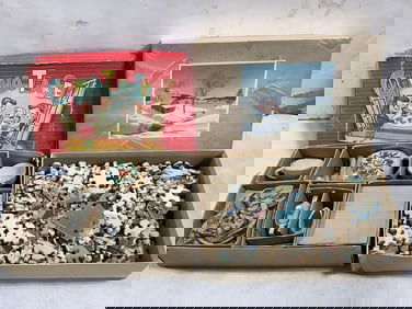 Vintage china tea set and wood jigsaw picture puzzle
