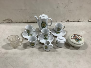 Ceramic tea set(tallest 5in.) and Takahashi ceramic jar