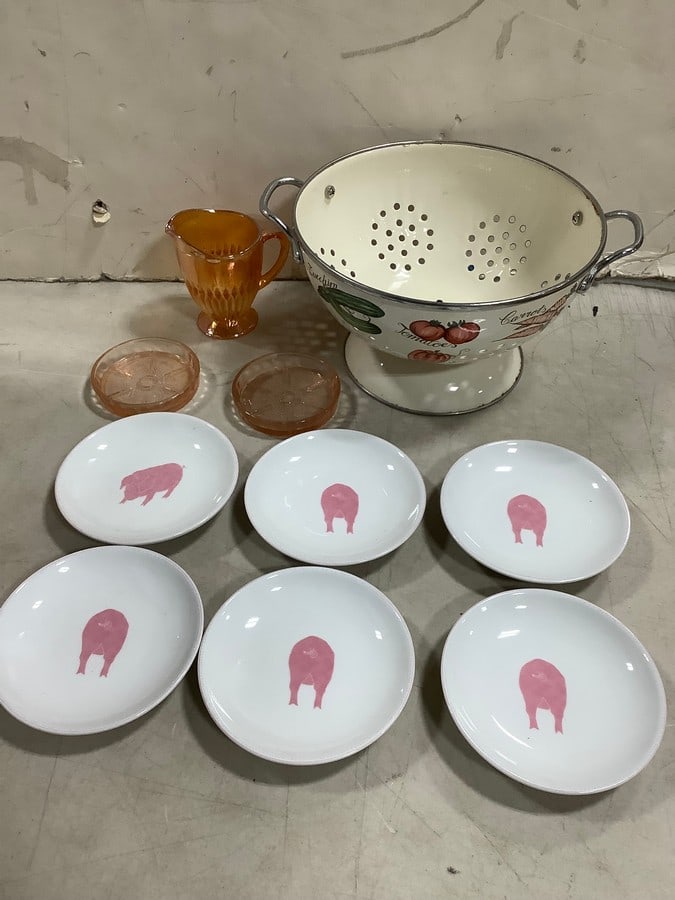 Colander(5in.tall), small plates, glass pitcher, and more (1 of 1)