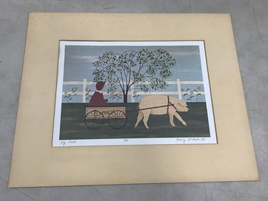 Pig Cart art print signed by Nancy Lubeck(12.5in.x15.5in.)