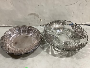 Glass bowl(13in.across) and Reed and Barton 1861 serving bowl