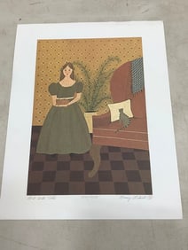 Girl With Cats art print signed by Nancy Lubeck(7.5in.x10.5-515/950)