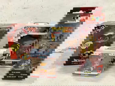 Incredibles 2 diecast metal collectibles, SamSupernatural Funko Pop, and Disney Daisy Duck