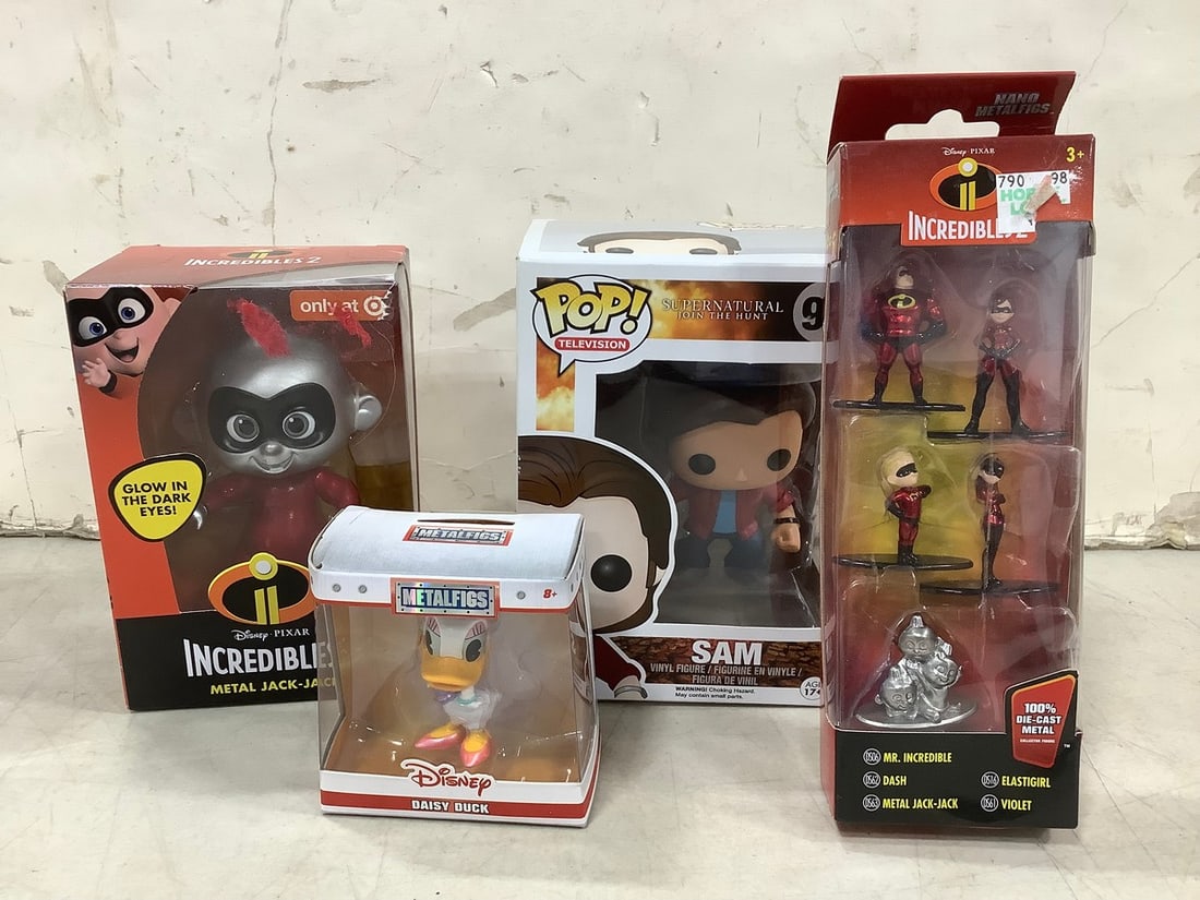 Incredibles 2 diecast metal collectibles, SamSupernatural  Funko Pop, and Disney Daisy Duck (1 of 1)