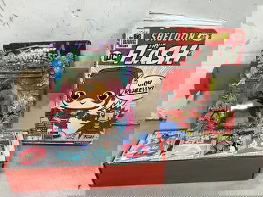 Karate Turtles Warriors collectible figure, Fleer baseball cards, and Sheldon the Flash tshirt(in