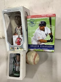 Lebron James collectible figure, Bernie Williams figure, Rocco Baldelli bobblehead, and more