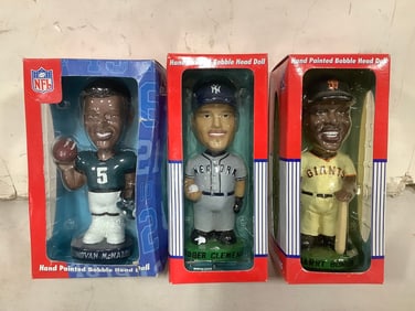 Collectible bobbleheads(Donovan Mcnabb, Roger Clemens, Barry Bonds-all new in box)