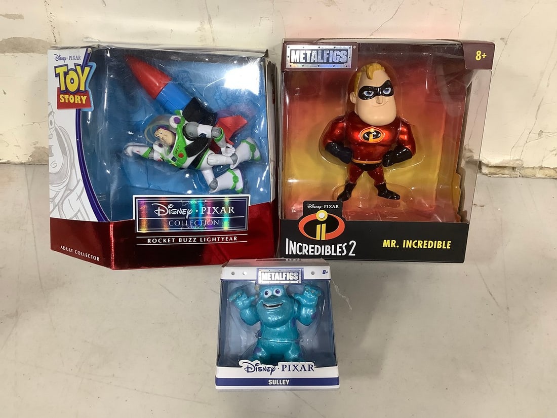 Disney Pixar diecast collectibles(Mr.Incredible, Sulley) and Rocket Buzz Lightyear: Disney Pixar diecast collectibles(Mr.Incredible, Sulley) and Rocket Buzz Lightyear
