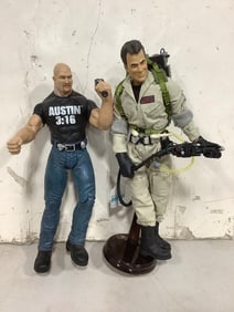Ghostbusters Ray Stantz Figure and WWE Steve Austin Figure