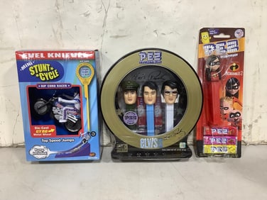 Evel Knievel Rip Cord Racer, Elvis Pez Collectibles, and more - New in Box