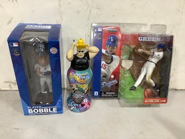 McFarlane MLB colletcible(Green), Bellywashers Cartoon Network cup (EMPTY), and more