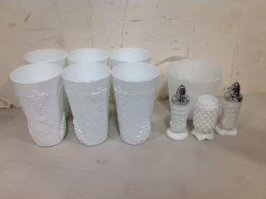 Various Milk Glass (Cups, Salt/Pepper Shaker, and more) Tallest - 6in