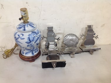 Decorative Ceramic Table Lamp (12in Tall) and Stocking Holders