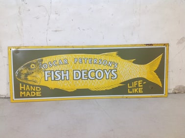 Oscar Petersons Fish Decoys Tin Sign (7inx20in)
